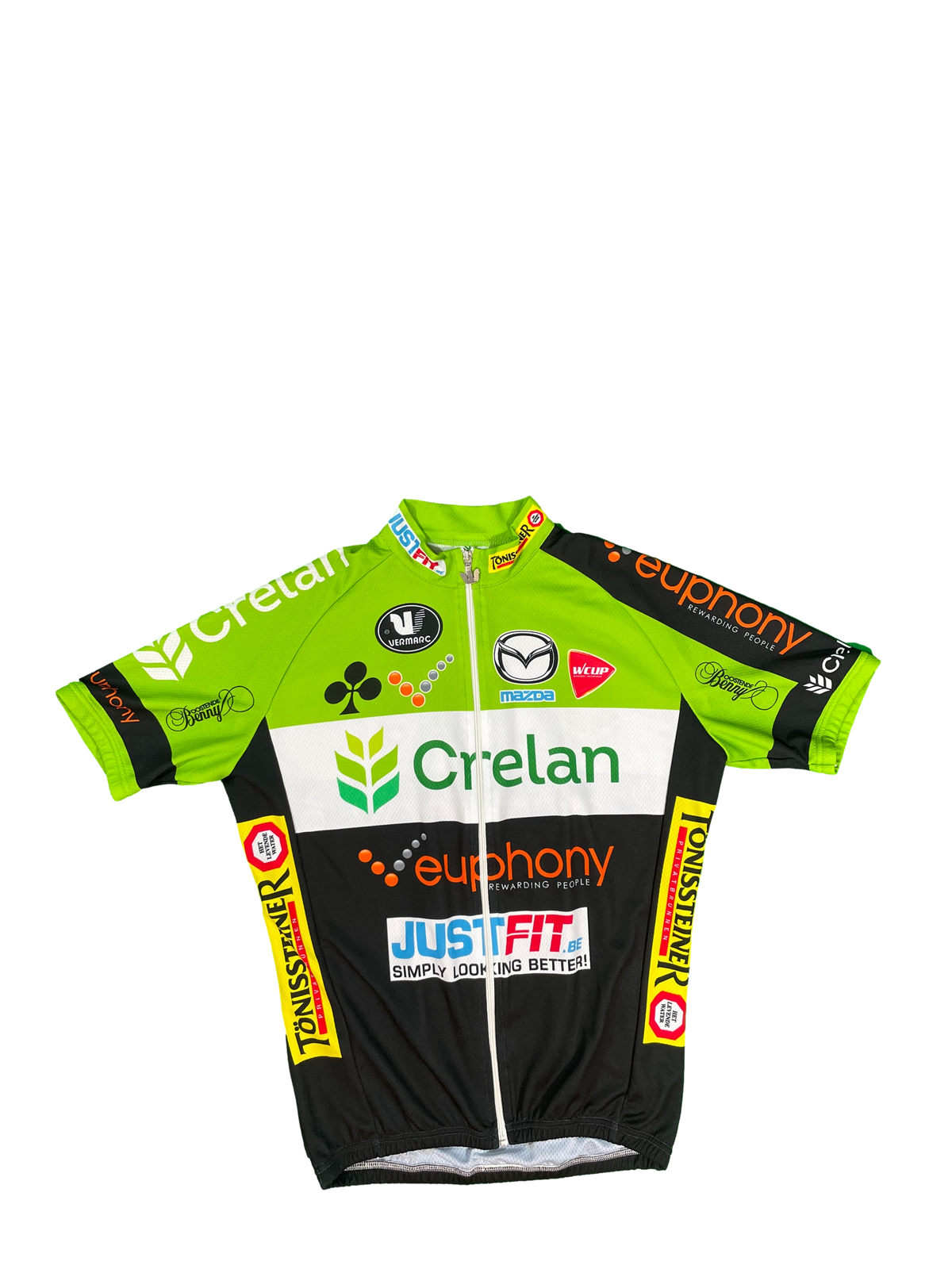 Maillot vélo cyclisme vintage Crelan Euphony Justfit vermarc