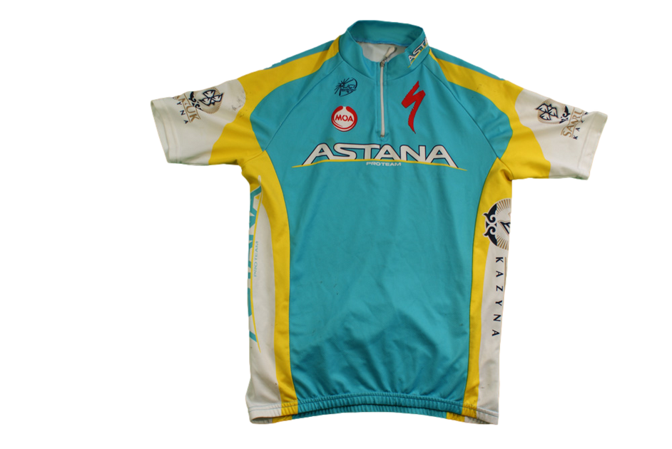 Maillot Cyclisme Astana Pro Team – MOA Original, Taille L (homme, Occasion, Bleu/vert/blanc/rouge)
