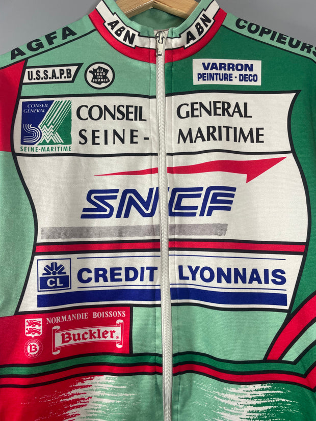 Maillot vélo vintage au tour de France SNCF Crédit Lyonnais Conseil général