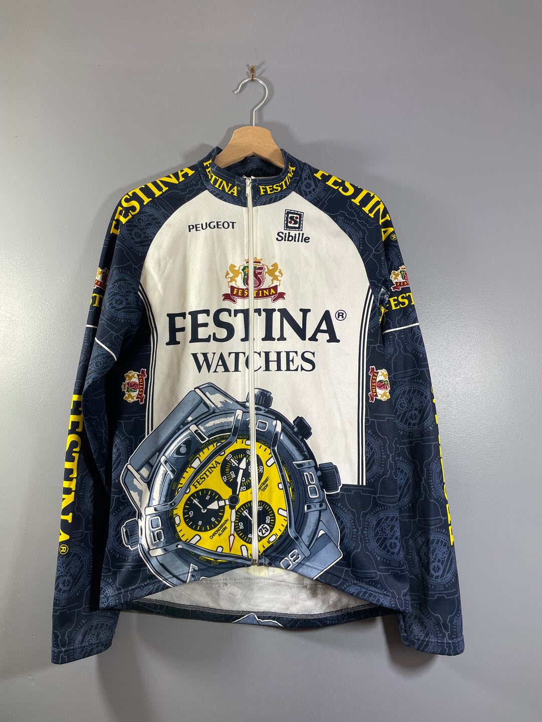 Maillot Cyclisme Rétro Festina Sibille Peugeot - Taille M - Manches Courtes
