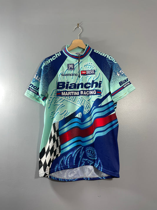 Maillot cycliste vintage Bianchi Martini Racing SMS Santini Shimano