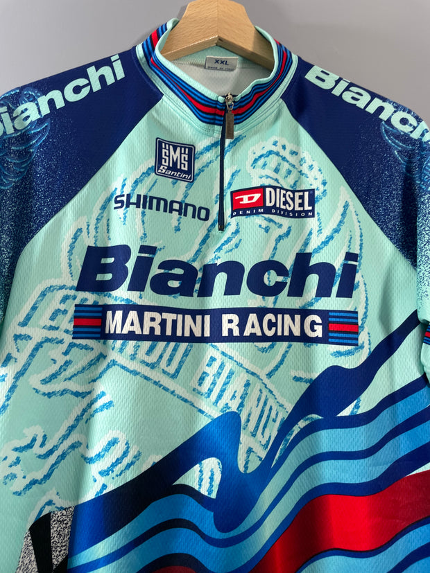 Maillot cycliste vintage Bianchi Martini Racing SMS Santini Shimano