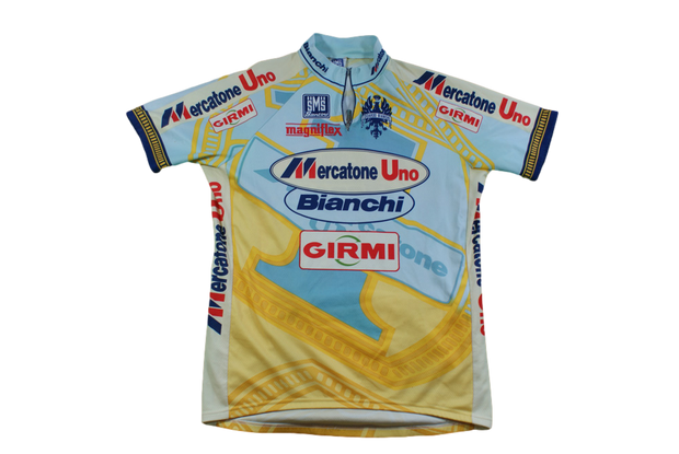 Maillot vélo rétro Bianchi Santini Mercatone Uno Girmi