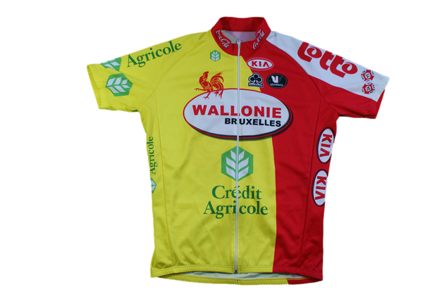 Maillot vélo rétro Vermarc Colnago Coca-Cola Kia Wallonie Bruxelles Crédit Agricole