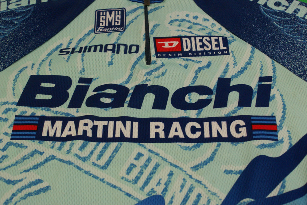 Maillot vélo vintage Santini Bianchi Martini Racing Diesel Shimano