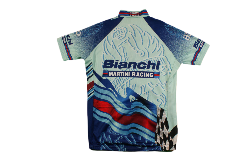 Maillot vélo vintage Santini Bianchi Martini Racing Diesel Shimano