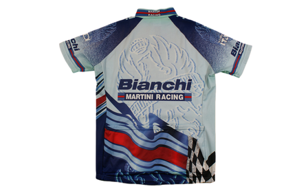 Maillot cyclisme rétro Santini Bianchi Rock Shox Shimano Selle Italia Martini Racing