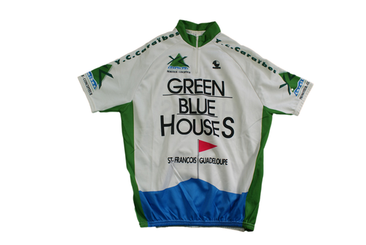 Maillot cyclisme vintage Green blue houses Caraïbles
