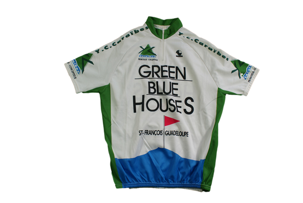 Maillot cyclisme vintage Green blue houses Caraïbles