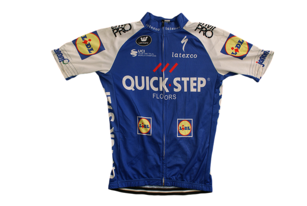 Maillot cyclisme vintage Vermarc Quick Step Peugeot Lidl Latexco