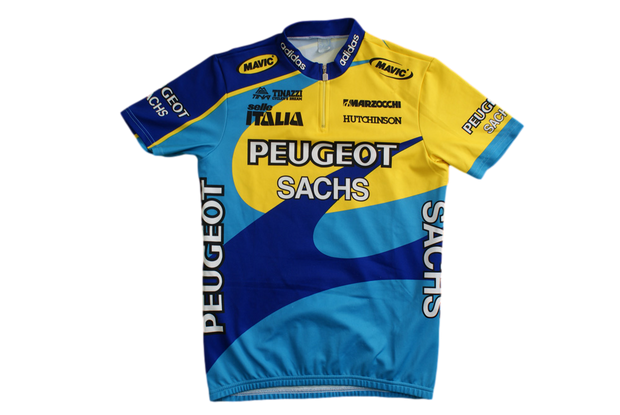 Maillot vélo vintage Adidas Peugeot Selle Italia Mavic