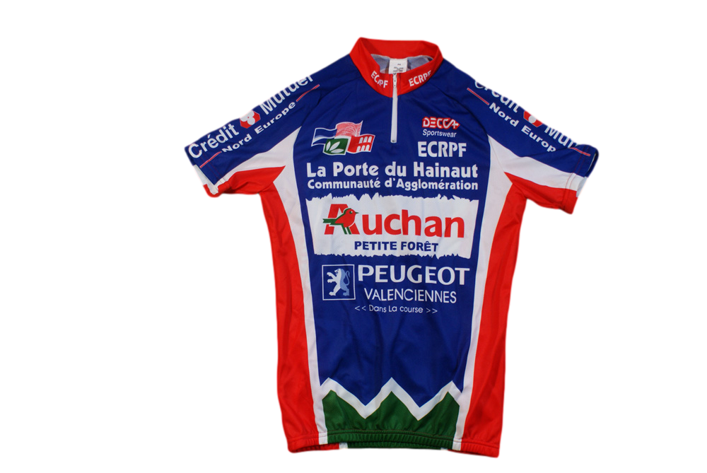 Maillot vélo vintage Decca Auchan Peugeot La porte du Hainaut Valenciennes