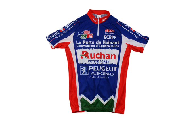 Maillot vélo vintage Decca Auchan Peugeot La porte du Hainaut Valenciennes