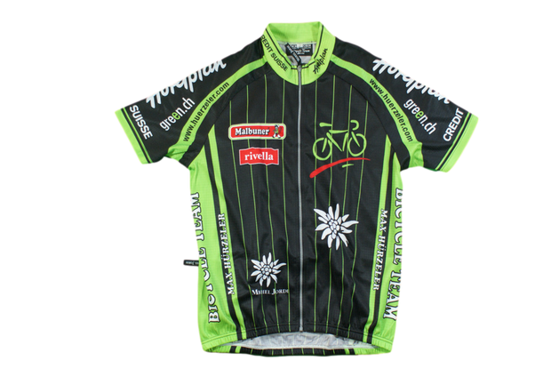 Veste vélo vintage Michel Jordi Crédit Suisse Rivella Malbuner