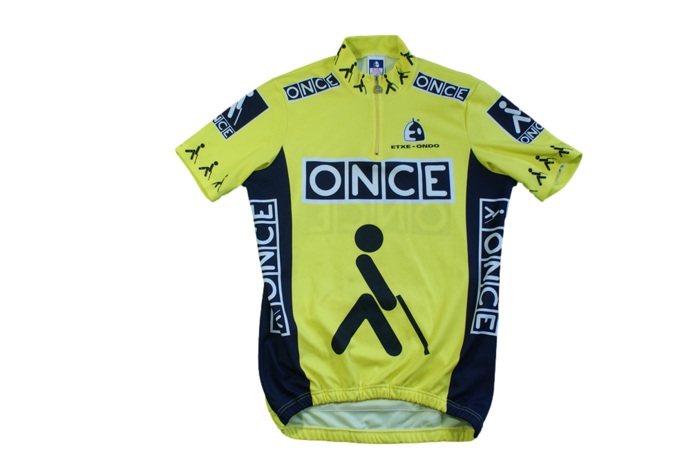 Maillot Cycliste Vintage ONCE 1990 – Etxe-Ondo Taille L – Jaune – Livre Offert