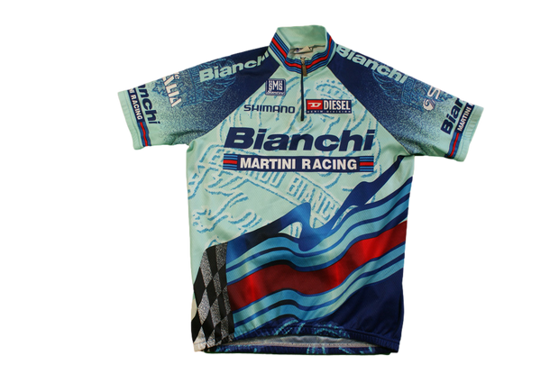 Maillot vélo rétro Bianchi Santini Shimano