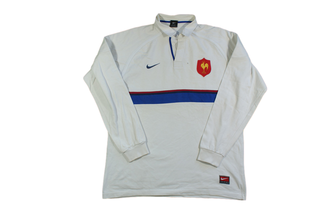 Polo rugby vintage blanc équipe de France manches longues