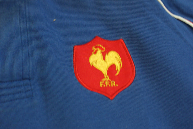 Polo rugby vintage équipe de France bleu manches longues