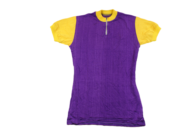 Maillot cyclisme vintage violet et jaune manches courtes