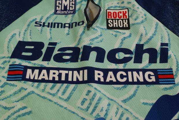 Maillot vélo rétro Santini Rock Shox Shimano Bianchi