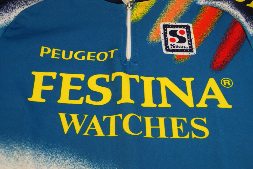 Maillot cyclisme vintage Peugeot Sibille Festina