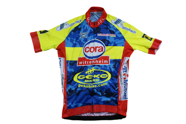 Maillot cyclisme vintage Geko Bikes Cora Crédit Mutuel